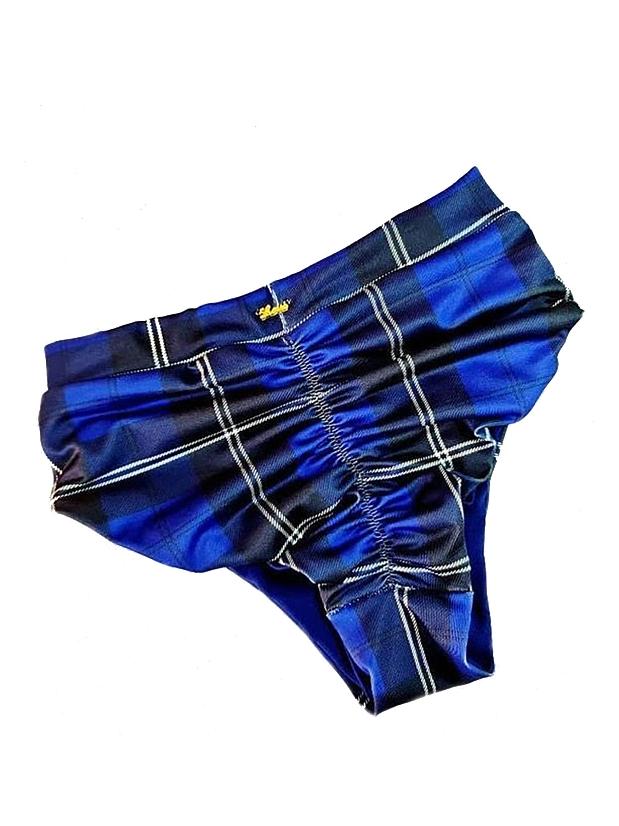 Sapphire Hot Pants - Blue Tartan High Waisted Bottoms